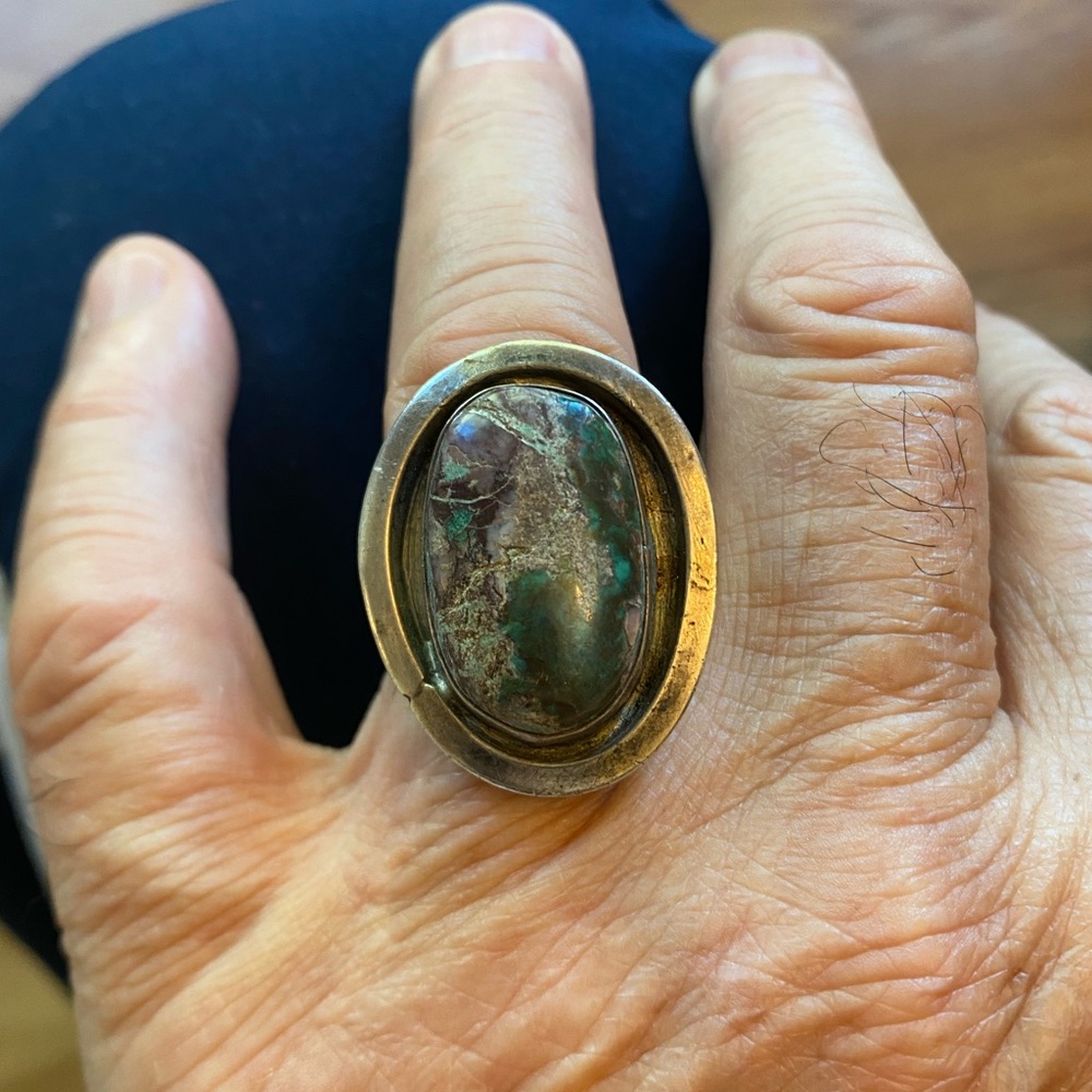 Large Vintage Native American Turquoise Sterling Silver Statement Ring (Size 11)